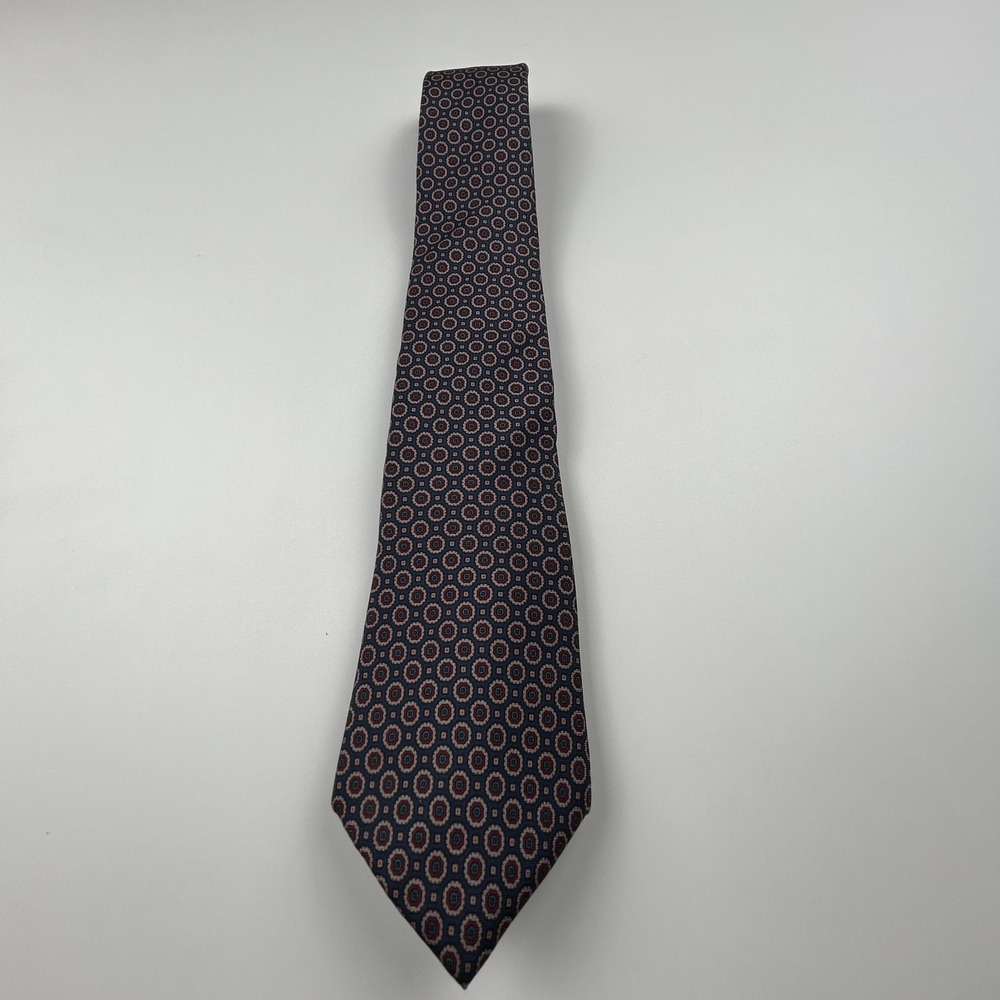 Vintage‎ Trissardi Navy Maroon Geometric Medallion Silk Tie
